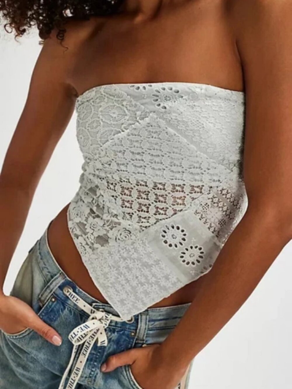 Free People FP One Raya Lace Bandana Top Cropped Smocked Strapless XS